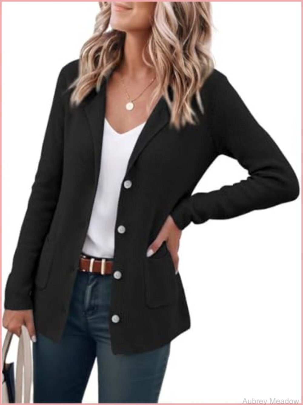 Womens Knit Blazer Lightweight Button Up Sweater Cardigan Jacket